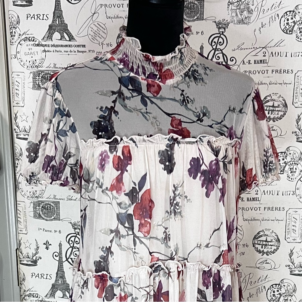 Kate & Lily Floral Mesh Ruffle Neck Tiered Dress Size 4 - Picture 5 of 9